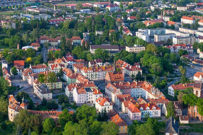 Morag, panorama starej czesci miasta, EU, PL, Warm-Maz. Lotnicze